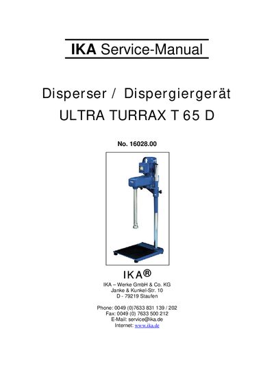 IKA ULTRA TURRAX T 65 D Service Manual - cover page