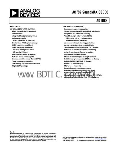 Analog Devices AD1986 Datasheet - cover page