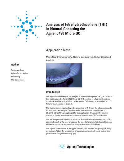 Agilent 490 Micro GC Application Note for Tetrahydrothiophene Analysis - cover page