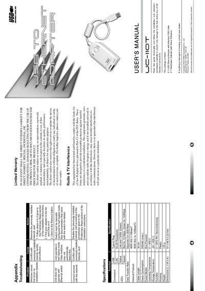 ATEN UC-110T USB Ethernet Adapter User Manual - cover page