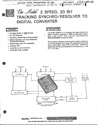 NATEL 2SD412 Tracking Synchro/Resolver to Digital Converter Datasheet - cover page