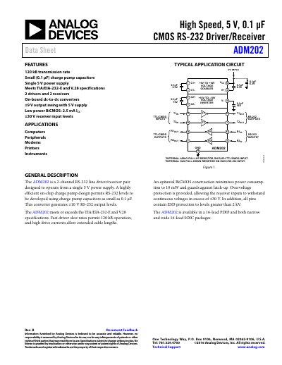 Analog Devices ADM202 RS-232 Driver/Receiver Datasheet - cover page