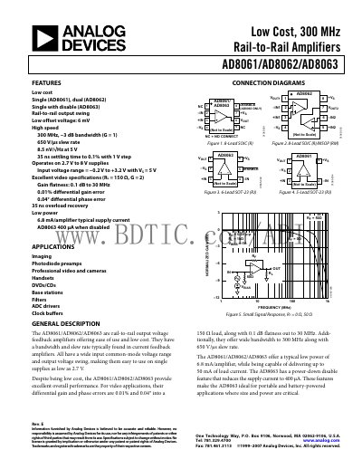 Analog Devices AD8061/AD8062/AD8063 Datasheet - cover page