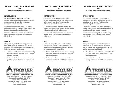 Troxler Model 3880 Leak Test Kit Instructions - cover page