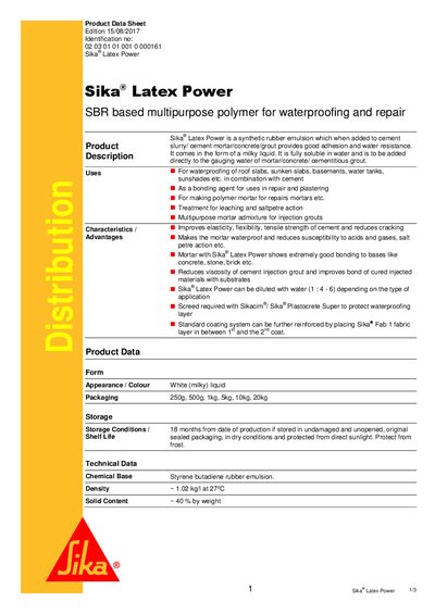 Sika Latex Power 1/3 Product Data Sheet - cover page