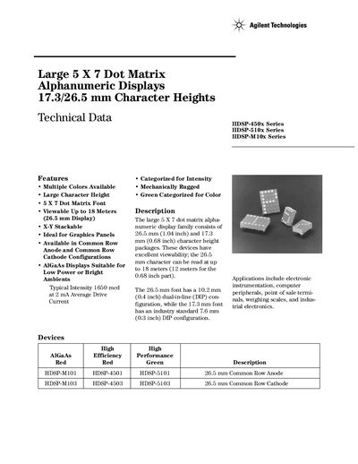 Agilent HDSP-450x Series Alphanumeric Display Datasheet - cover page