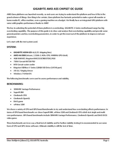 Gigabyte A55M-S2V Overclocking Guide - cover page