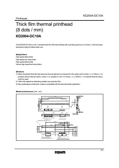 ROHM KD2004-DC10A Printhead Datasheet - cover page