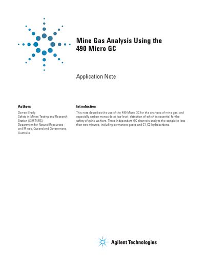 Agilent Mine Gas Analysis Using the 490-GC Micro-GC Manual - cover page