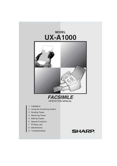 Sharp UX-A1000 Facsimile Operation Manual - cover page