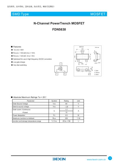 KEXIN FDN5630 N-Channel PowerTrench MOSFET Datasheet - cover page