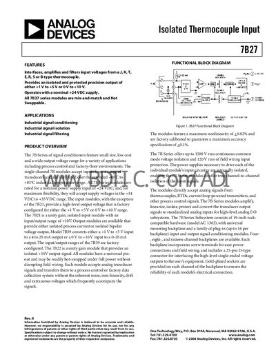Analog Devices 7B27 Signal Conditioner Handbook - cover page