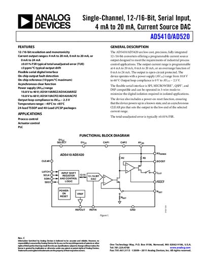 Analog Devices AD5410/AD5420 Datasheet - cover page