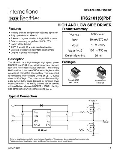 International Rectifier IRS2101(S)PbF Datasheet - cover page