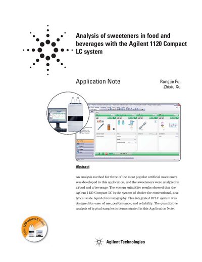 Agilent 1120 Compact LC Application Note: Analysis of Sweeteners in Food and Beverages - cover page