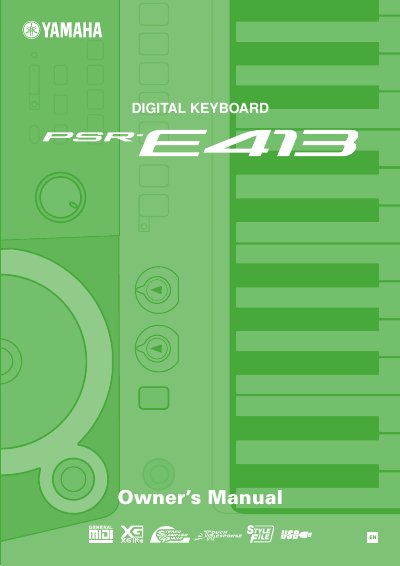 Yamaha PSR-E413 Digital Keyboard Owner's Manual