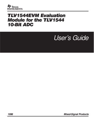 TLV1544EVM Evaluation Module for the TLV1544 10-Bit ADC user manual - cover page
