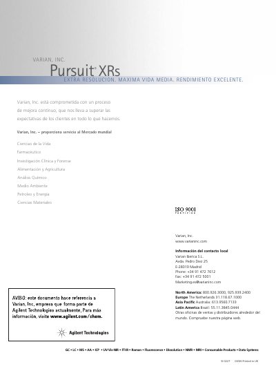 Varian Pursuit XRs HPLC Columns Product Leaflet - cover page