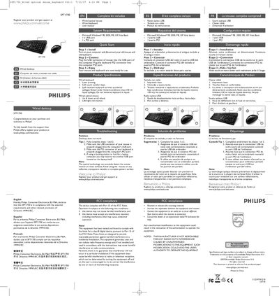 Philips SPT1700 Wired Mouse and Keyboard Desktop Suit User Manual