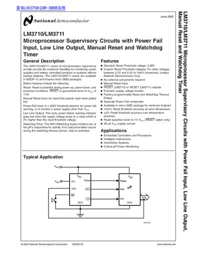 National Semiconductor LM3710/LM3711 Microprocessor Supervisory Circuits Datasheet - cover page