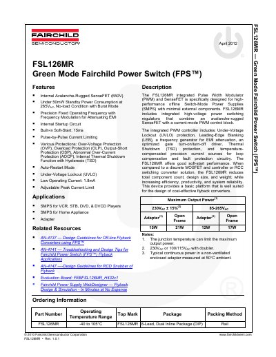 Fairchild Semiconductor FSL126MR Power Switch Datasheet