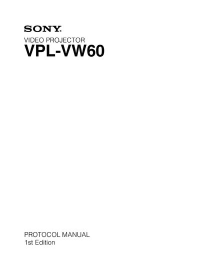 Sony VPL-VW60 Video Projector Protocol Manual - cover page