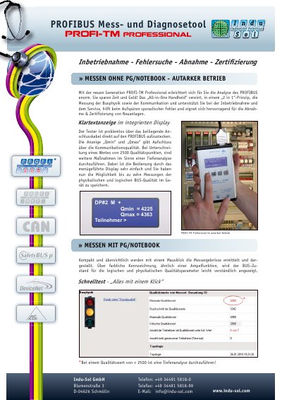 Indu-Sol PROFI-TM Professional PROFIBUS Measurement and Diagnostic Tool - cover page