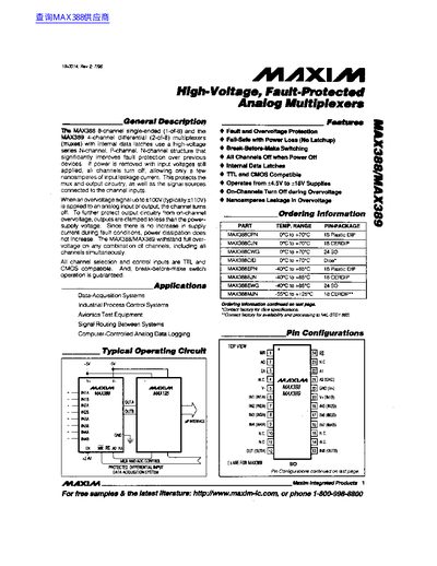 Maxim MAX388/MAX389 Analog Multiplexer Datasheet - cover page