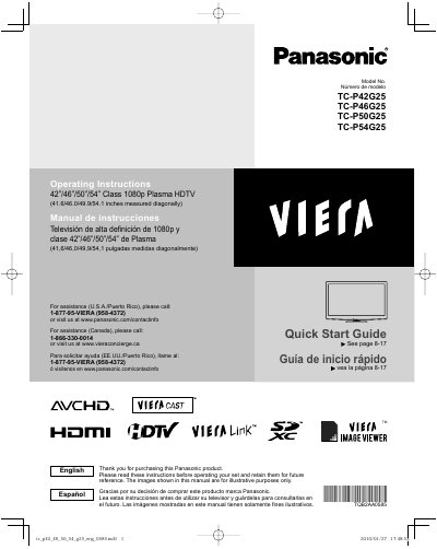 Panasonic TC-P42G25 TC-P46G25 TC-P50G25 TC-P54G25 Manual - cover page