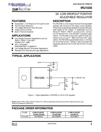International Rectifier IRU1030 Datasheet - cover page