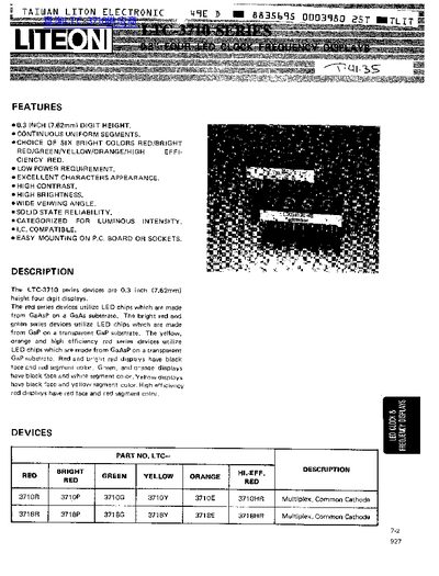 Lite-On LTC-3710 Series 4-Digit Clock Frequency Displays Datasheet - cover page
