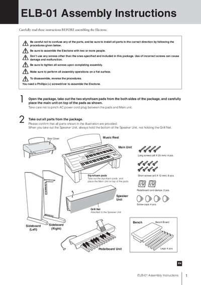 Yamaha ELB-01 Electone Assembly Instructions - cover page