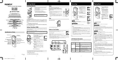 Olympus VN-1000/VN-2000 Digital Voice Recorder Instructions - cover page