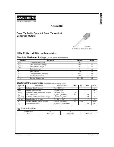 Fairchild Semiconductor KSC2383 NPN Transistor Datasheet - cover page