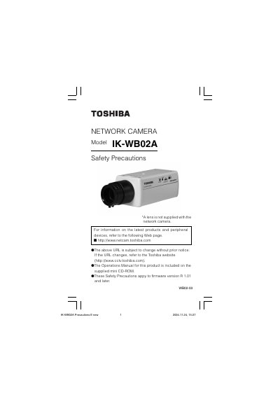Toshiba IK-WB02A Network Camera Safety Precautions - cover page