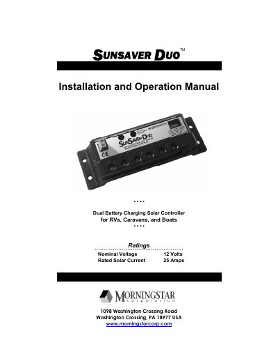 Morningstar SunSaver Duo Installation and Operation Manual - cover page