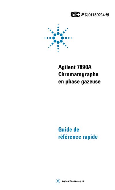 Agilent Technologies 7890A Gas Chromatograph Quick Reference Guide - cover page