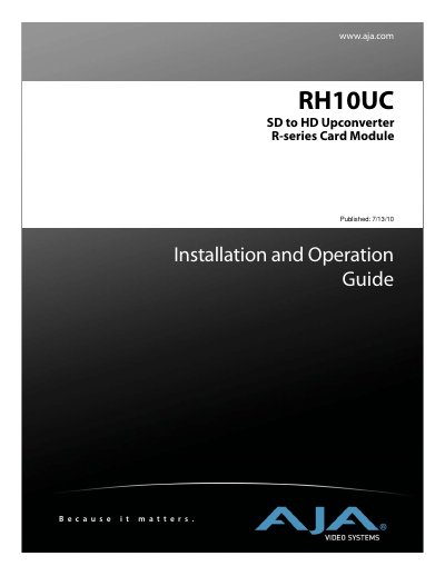 AJA RH10UC SD to HD Upconverter R-series Card Module Installation and Operation Guide - cover page