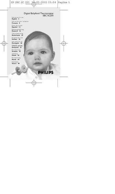 Philips SBC SC201 Digital Babyfood Thermometer User Guide - cover page