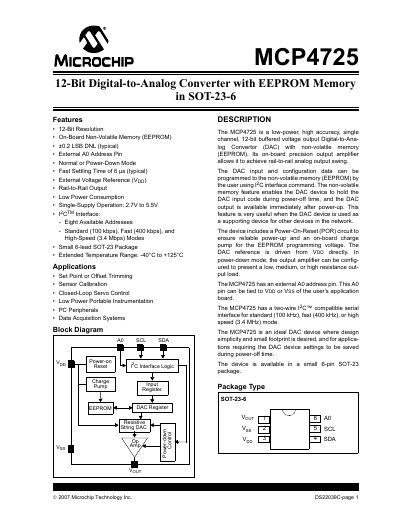 Microchip MCP4725 12‑Bit DAC Datasheet - cover page
