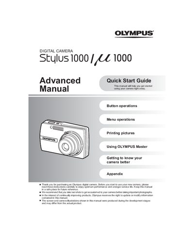 OLYMPUS DIGITAL CAMERA Stulus 1000/U1000 Advanced Manual (1) - cover page