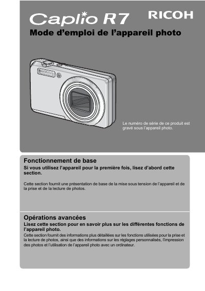 Ricoh Caplio R7 User Guide - cover page