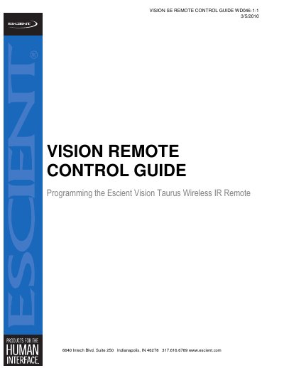 Escient Vision Taurus Remote Control User Manual - cover page