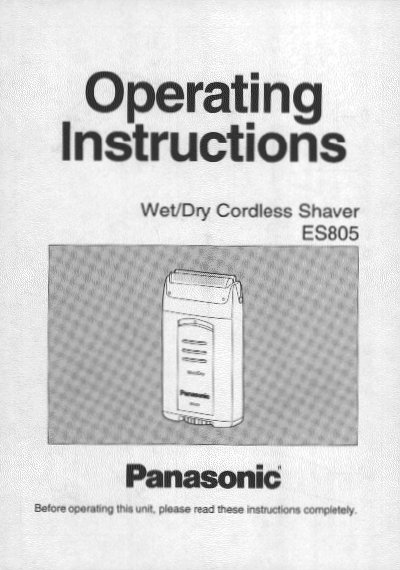 Panasonic ES805 Wet/Dry Cordless Shaver Operating Instructions - cover page