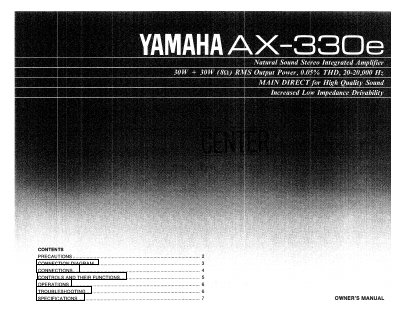 Yamaha AX-330e Integrated Amplifier Owner's Manual - cover page