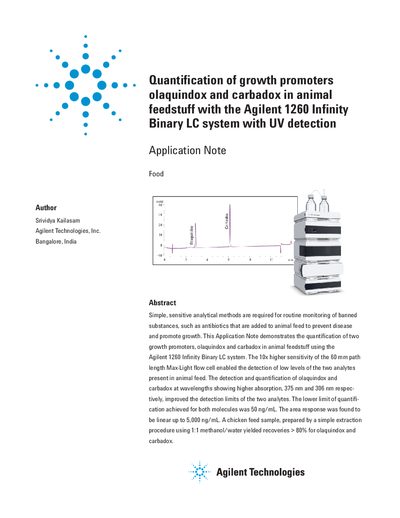 Agilent 1260 Infinity Binary LC Application Note for Quantification of Olaquindox and Carbadox - cover page