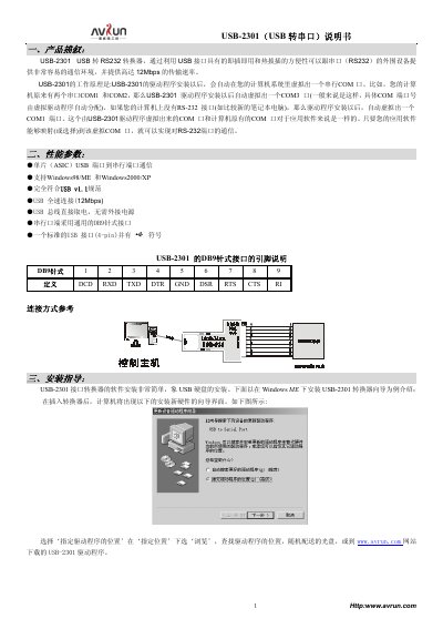AVRUN USB-2301 USB to RS232 Converter User Manual - cover page