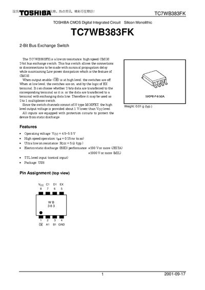 Toshiba TC7WB383FK 2-Bit Bus Exchange Switch Datasheet