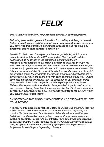 FELIX Sport Jet Instruction Manual - cover page