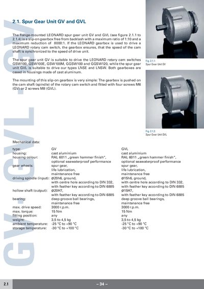 LEONARD GV and GVL Spur Gear Unit Technology Data - cover page